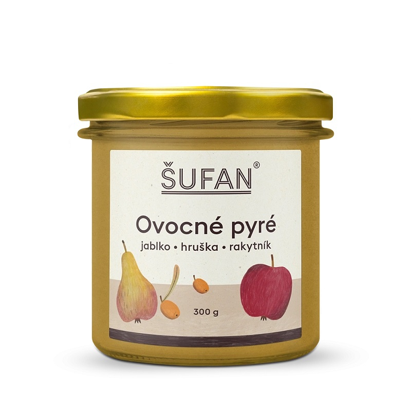 Šufan ovocné pyré - jablko, hruška ,rakytník 300g